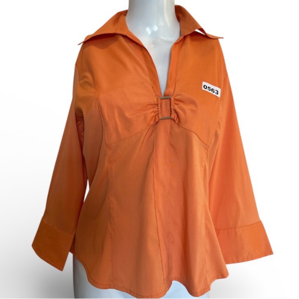 Millenium Vibrant Orange Women's Blouse with Unique Front Gold Detail Women’s M